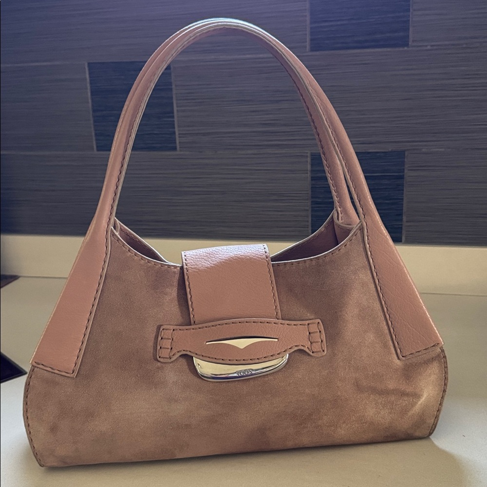 Tod's Brown Suede Top-Handle Shoulder Bag